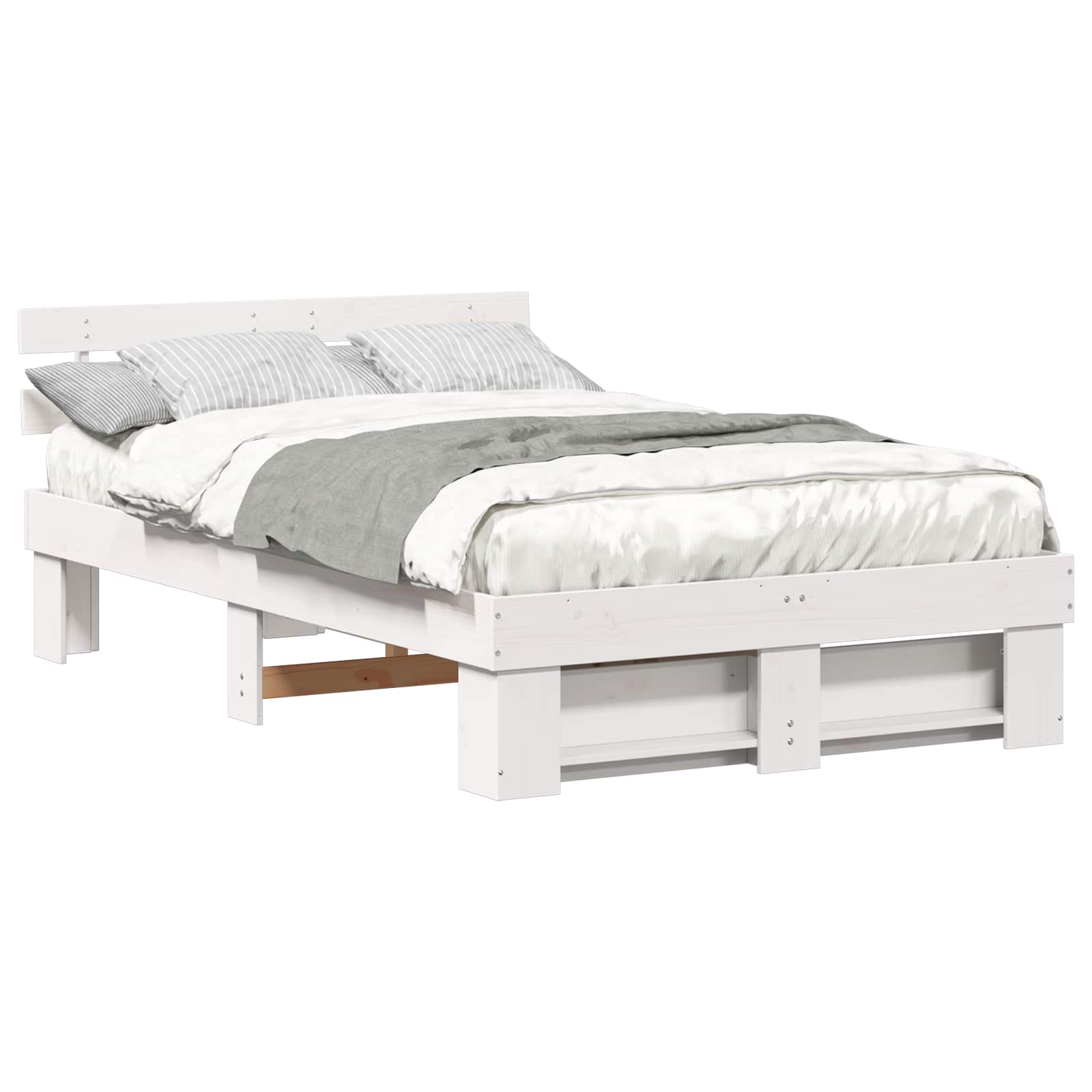 Cadre de lit avec tête de lit Blanc 135 x 190 cm Pin massif