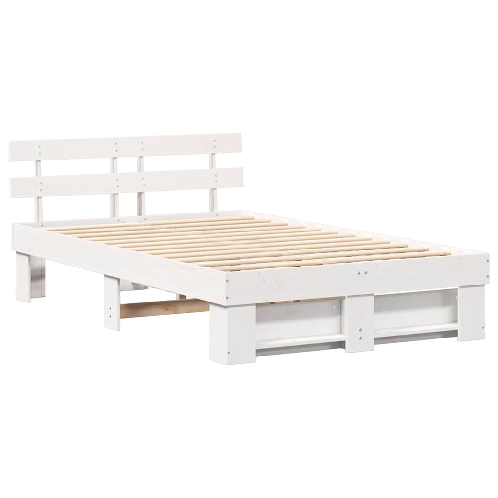 Cadre de lit avec tête de lit Blanc 135 x 190 cm Pin massif
