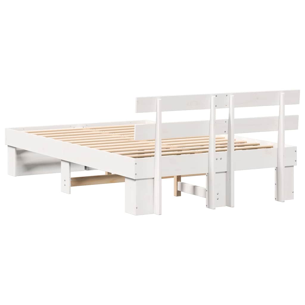 Cadre de lit avec tête de lit Blanc 135 x 190 cm Pin massif