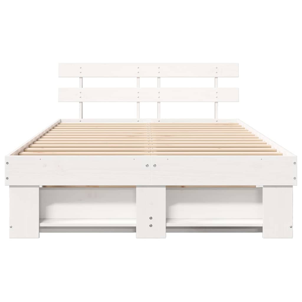 Cadre de lit avec tête de lit Blanc 135 x 190 cm Pin massif