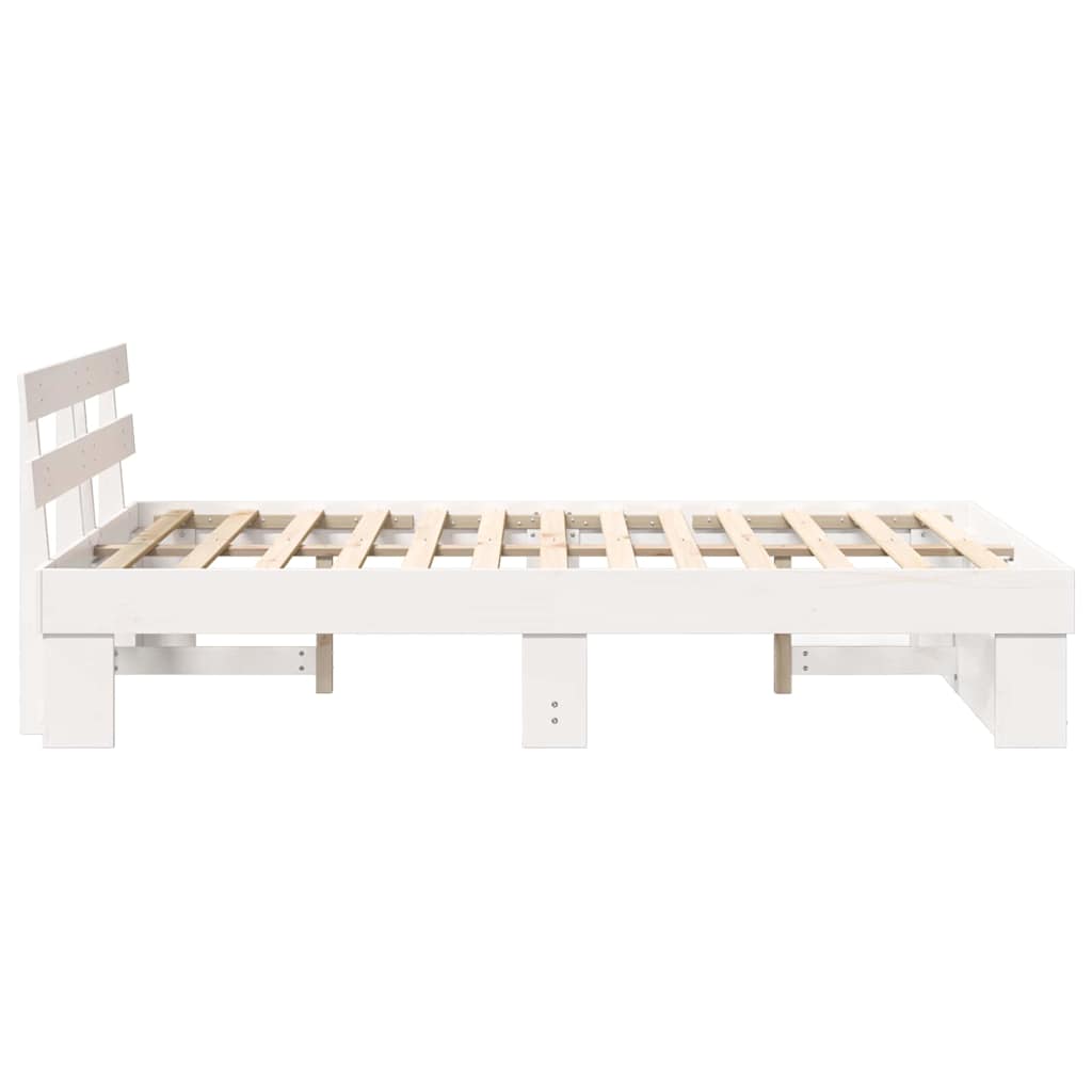 Cadre de lit avec tête de lit Blanc 135 x 190 cm Pin massif