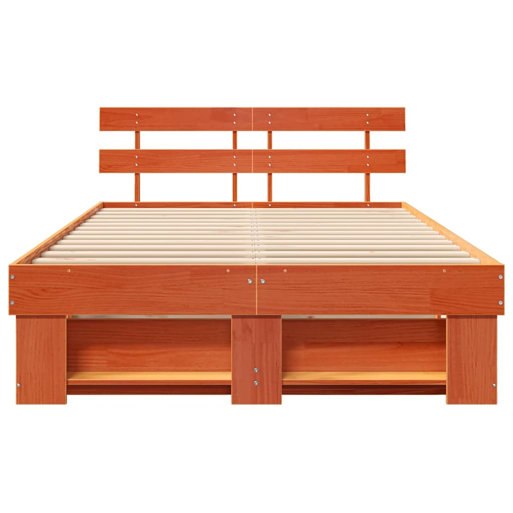 Cadre de lit Marron cire 135 x 190 cm Bois massif en pin - XIOS