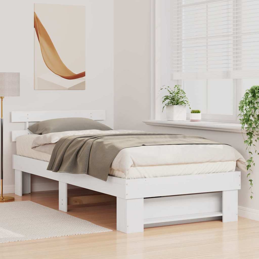 Cadre de lit avec tête de lit Blanc 100 x 200 cm Pin massif - XIOS