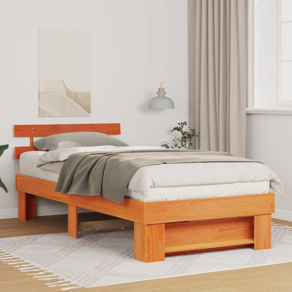 Cadre de lit avec tête de lit Brun cire 90 x 200 cm Pin massif - XIOS