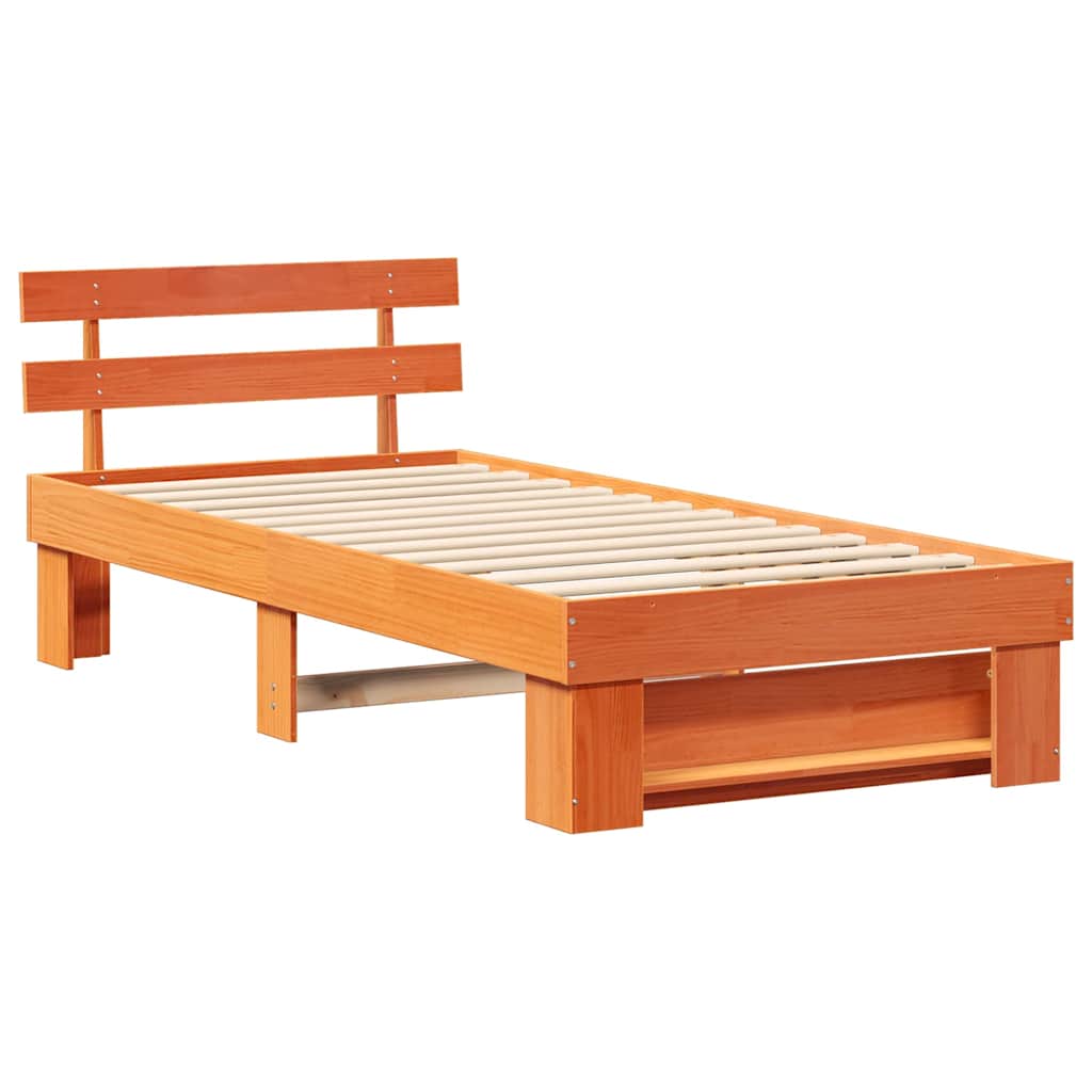 Cadre de lit avec tête de lit Brun cire 90 x 200 cm Pin massif - XIOS