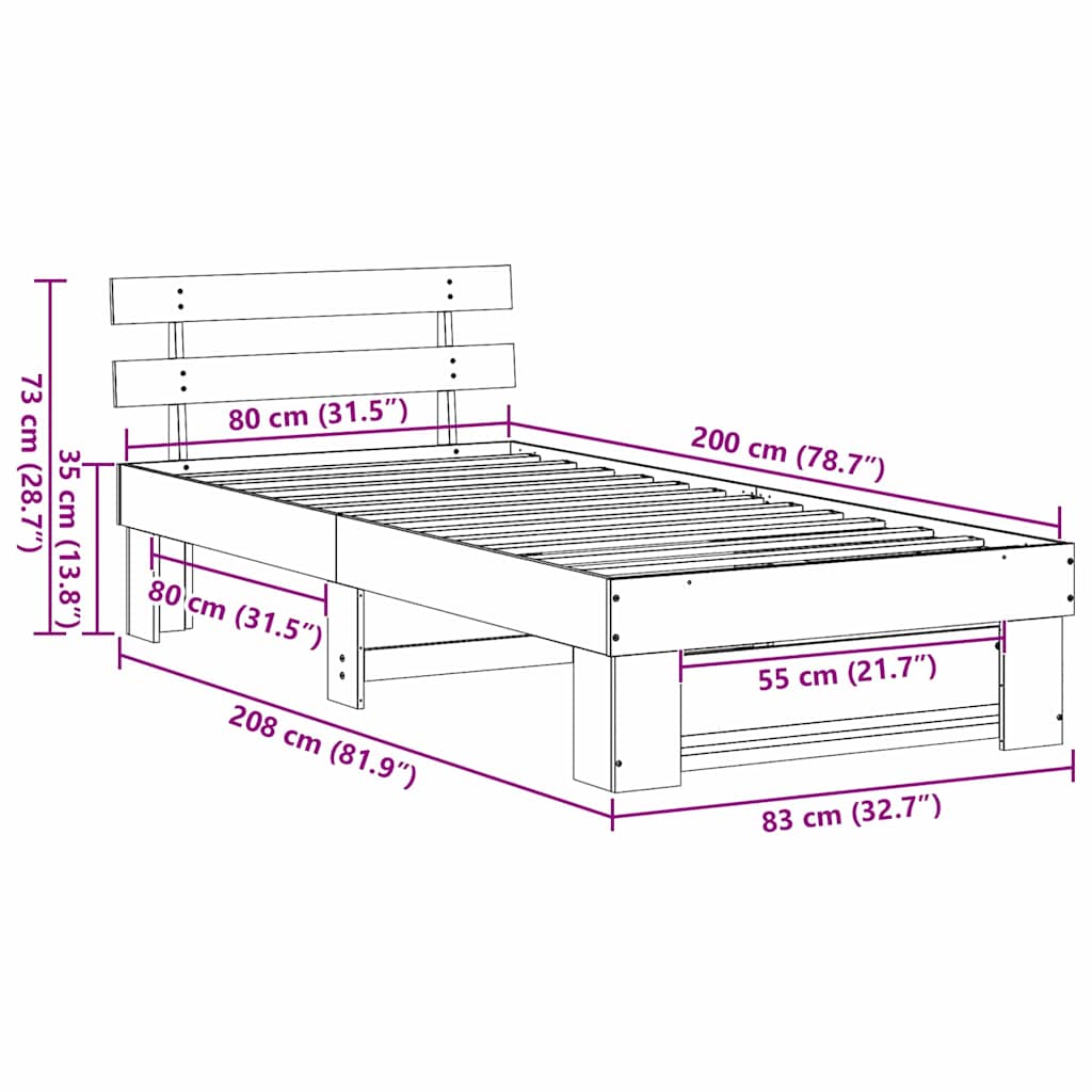 Cadre de lit Marron 80 x 200 cm Bois massif en pin - XIOS