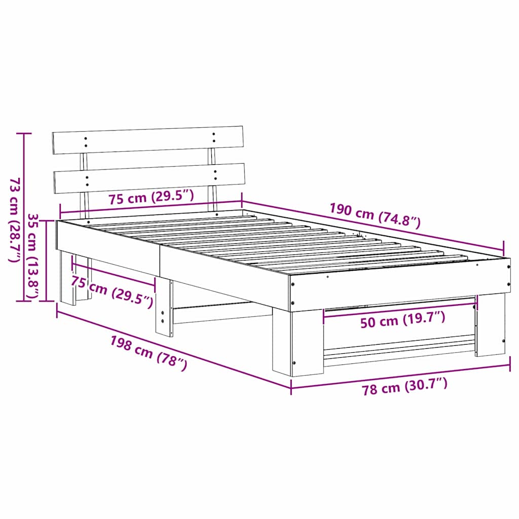 Cadre de lit Marron 75 x 190 cm Bois massif en pin - XIOS