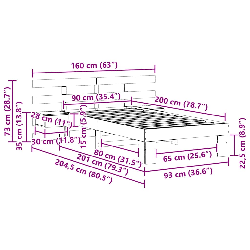 Cadre de lit avec tête de lit Marron 90 x 200 cm Pin massif - XIOS