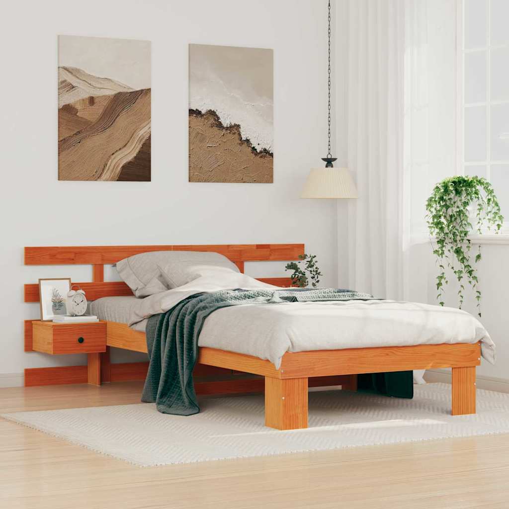 Cadre de lit avec tête de lit Brun cire 90 x 190 cm Pin massif - XIOS