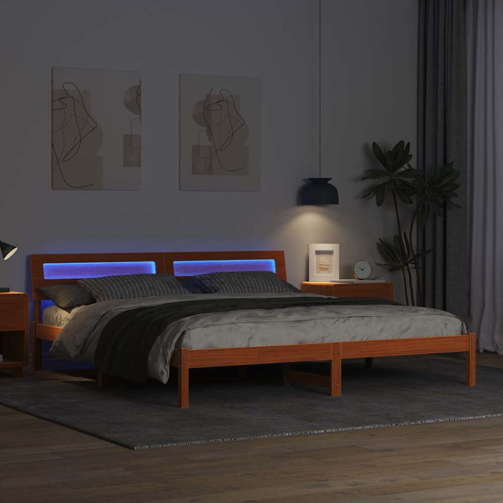 Cadre de lit avec tête de lit Brun cire 180 x 200 cm Pin massif - XIOS