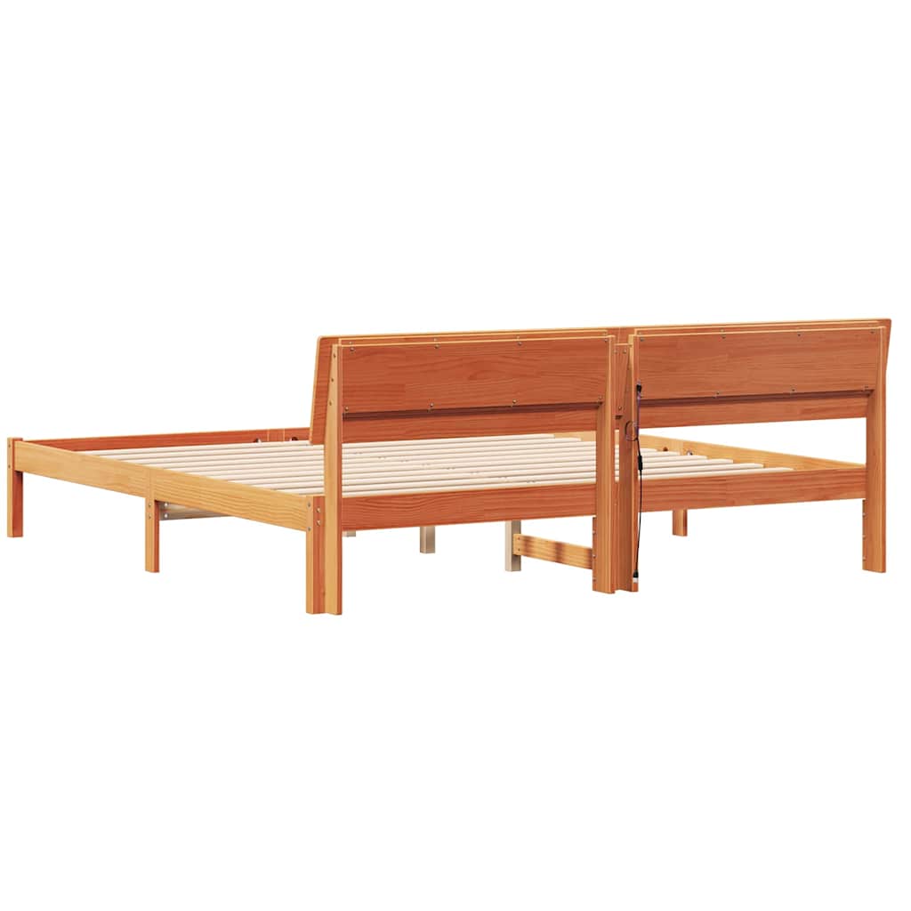 Cadre de lit avec tête de lit Brun cire 180 x 200 cm Pin massif - XIOS