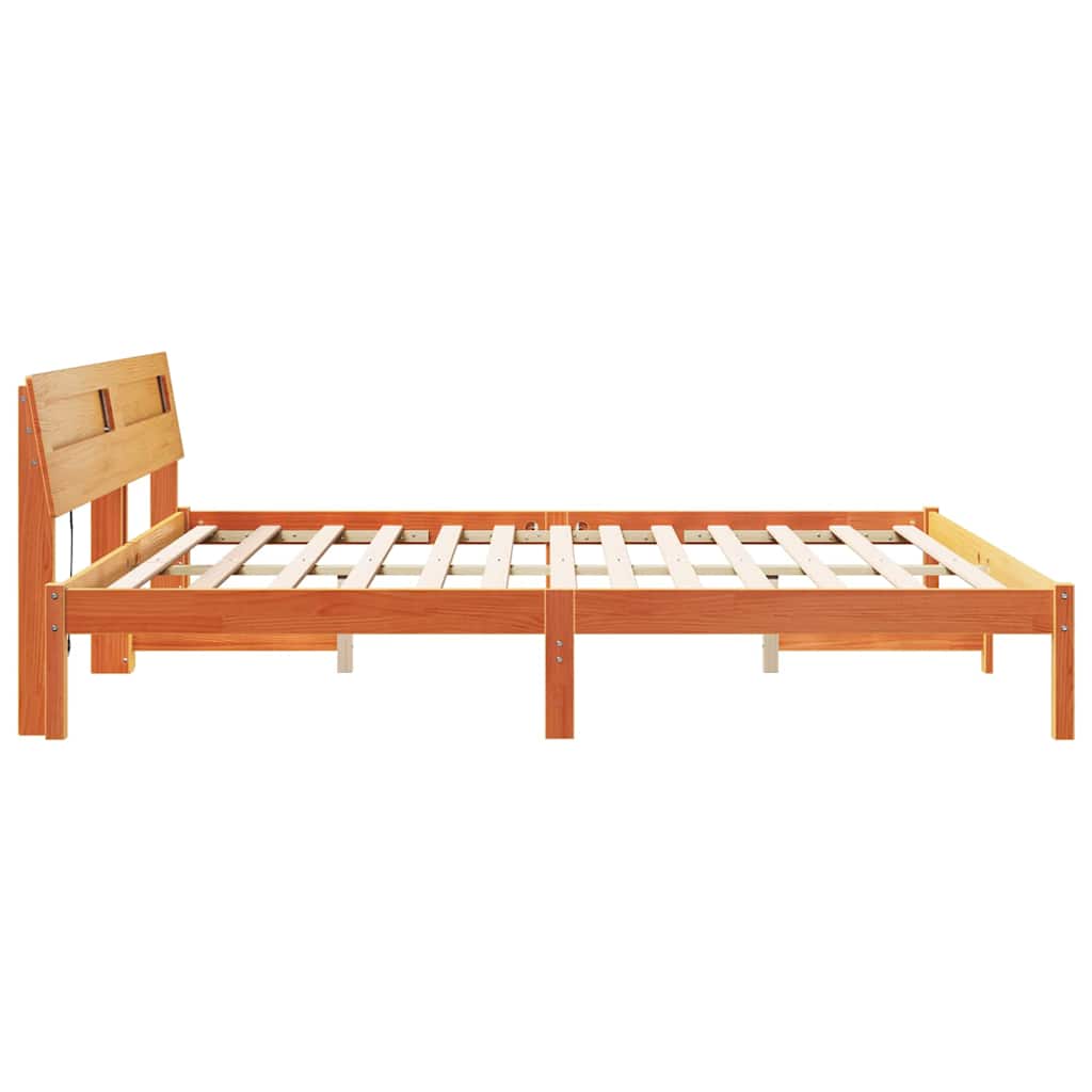 Cadre de lit avec tête de lit Brun cire 180 x 200 cm Pin massif - XIOS