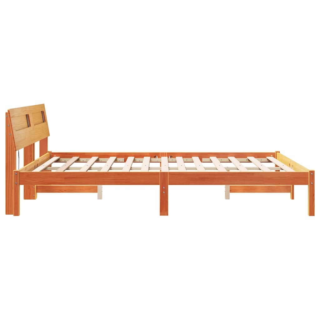 Cadre de lit avec tête de lit Brun cire 160 x 200 cm Pin massif - XIOS