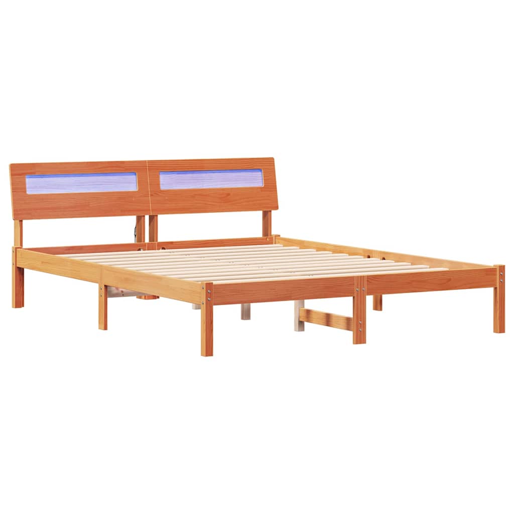 Cadre de lit avec tête de lit Brun cire 150 x 200 cm Pin massif - XIOS