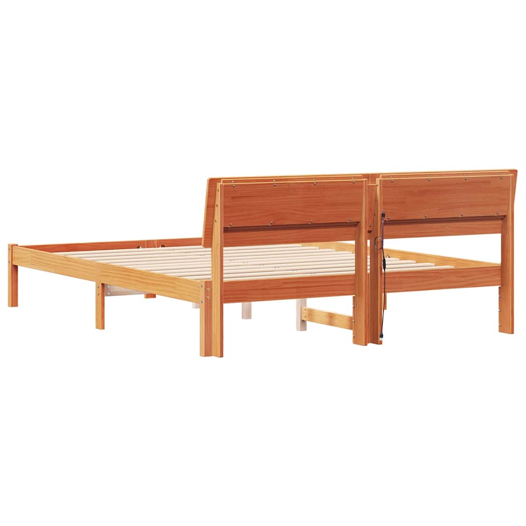 Cadre de lit avec tête de lit Brun cire 150 x 200 cm Pin massif - XIOS