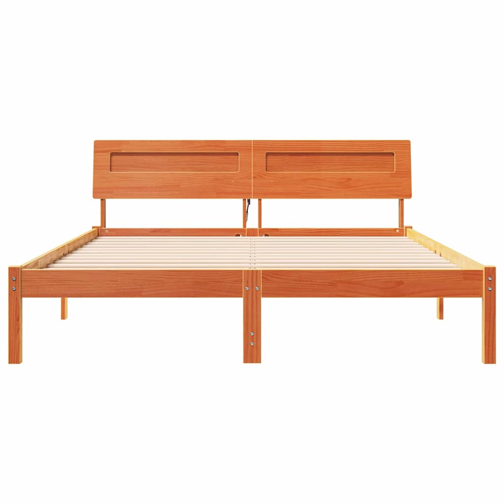 Cadre de lit avec tête de lit Brun cire 150 x 200 cm Pin massif - XIOS