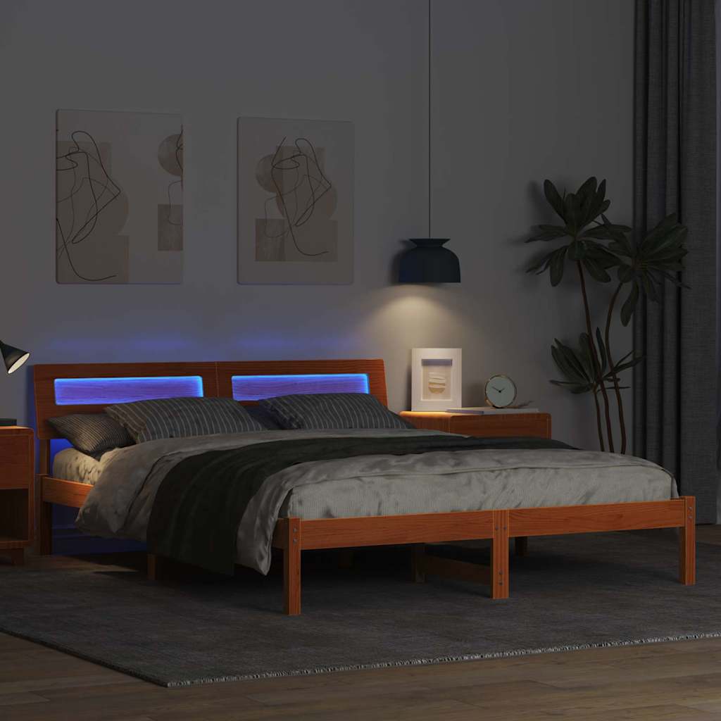 Cadre de lit avec tête de lit Brun cire 140 x 200 cm Pin massif - XIOS