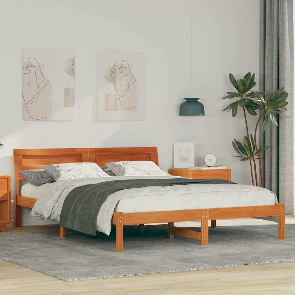Cadre de lit avec tête de lit Brun cire 140 x 200 cm Pin massif - XIOS