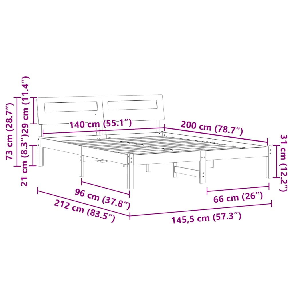 Cadre de lit avec tête de lit Brun cire 140 x 200 cm Pin massif - XIOS