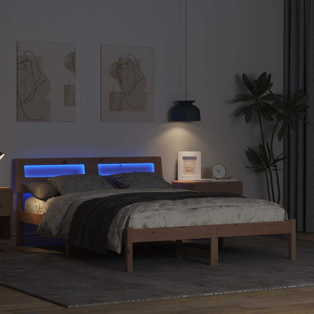 Cadre de lit avec tête de lit Marron 140 x 190 cm Pin massif - XIOS