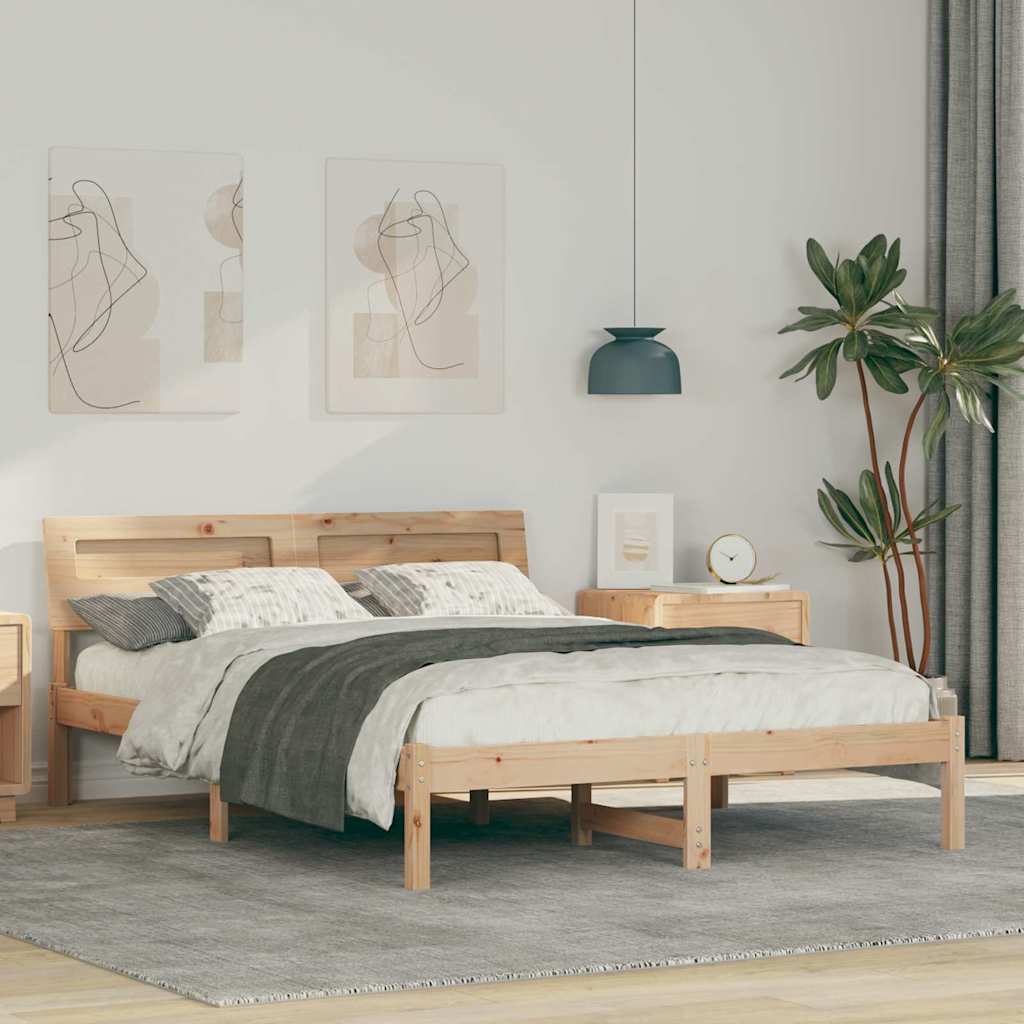 Cadre de lit avec tête de lit Marron 140 x 190 cm Pin massif - XIOS