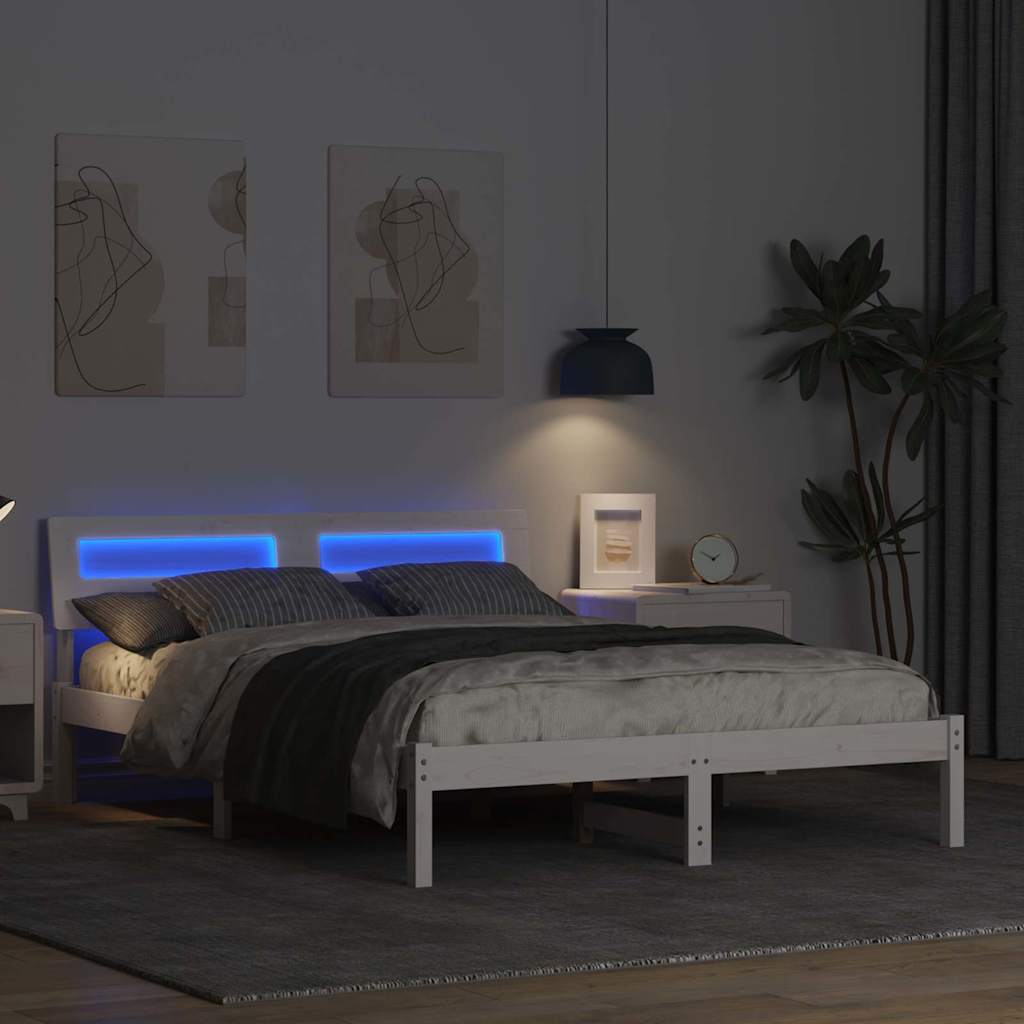 Cadre de lit avec tête de lit Blanc 140 x 190 cm Pin massif - XIOS
