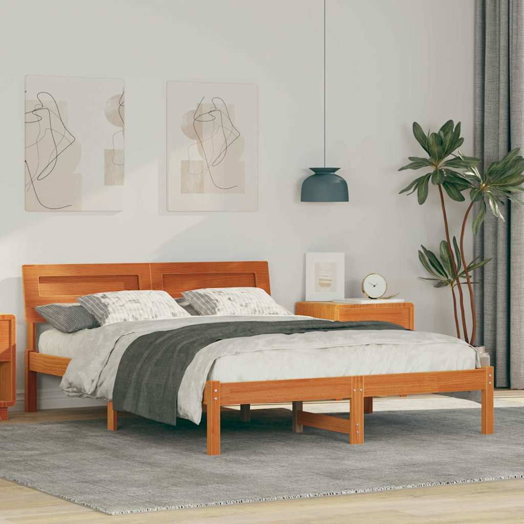 Cadre de lit avec tête de lit Brun cire 140 x 190 cm Pin massif - XIOS