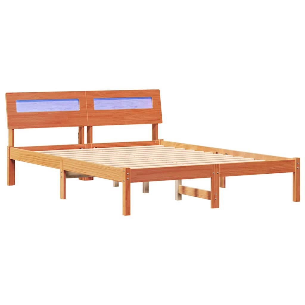 Cadre de lit avec tête de lit Brun cire 140 x 190 cm Pin massif - XIOS