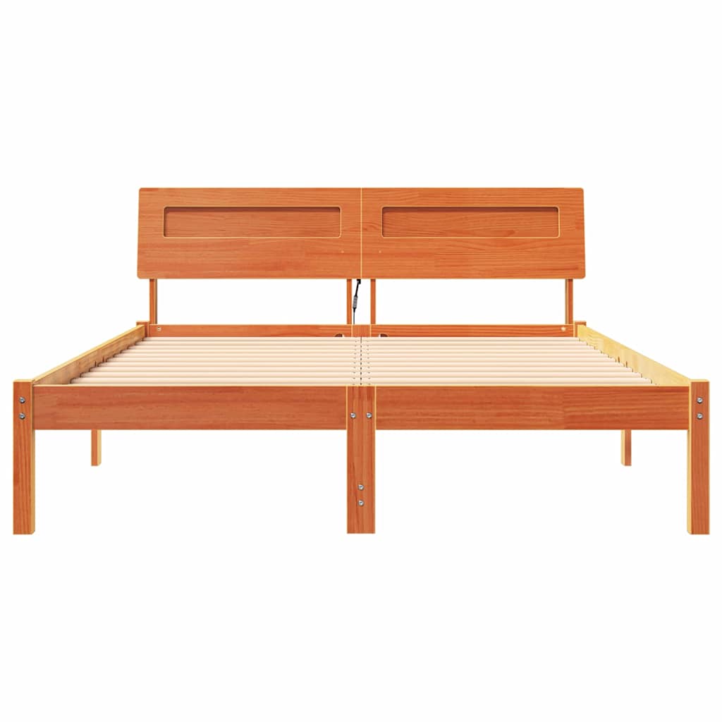 Cadre de lit avec tête de lit Brun cire 140 x 190 cm Pin massif - XIOS
