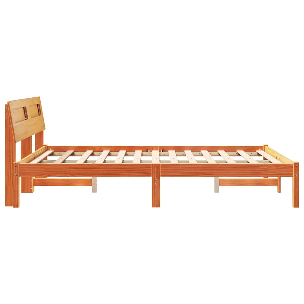 Cadre de lit avec tête de lit Brun cire 140 x 190 cm Pin massif - XIOS
