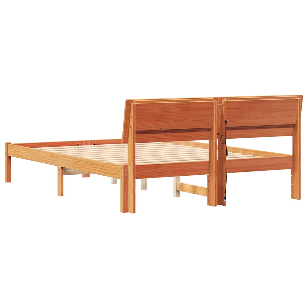 Cadre de lit avec tête de lit Brun cire 135 x 190 cm Pin massif - XIOS