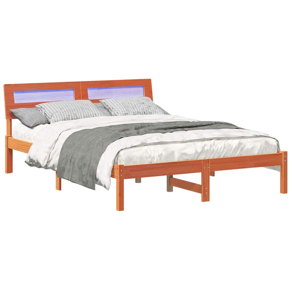 Cadre de lit avec tête de lit Brun cire 135 x 190 cm Pin massif - XIOS