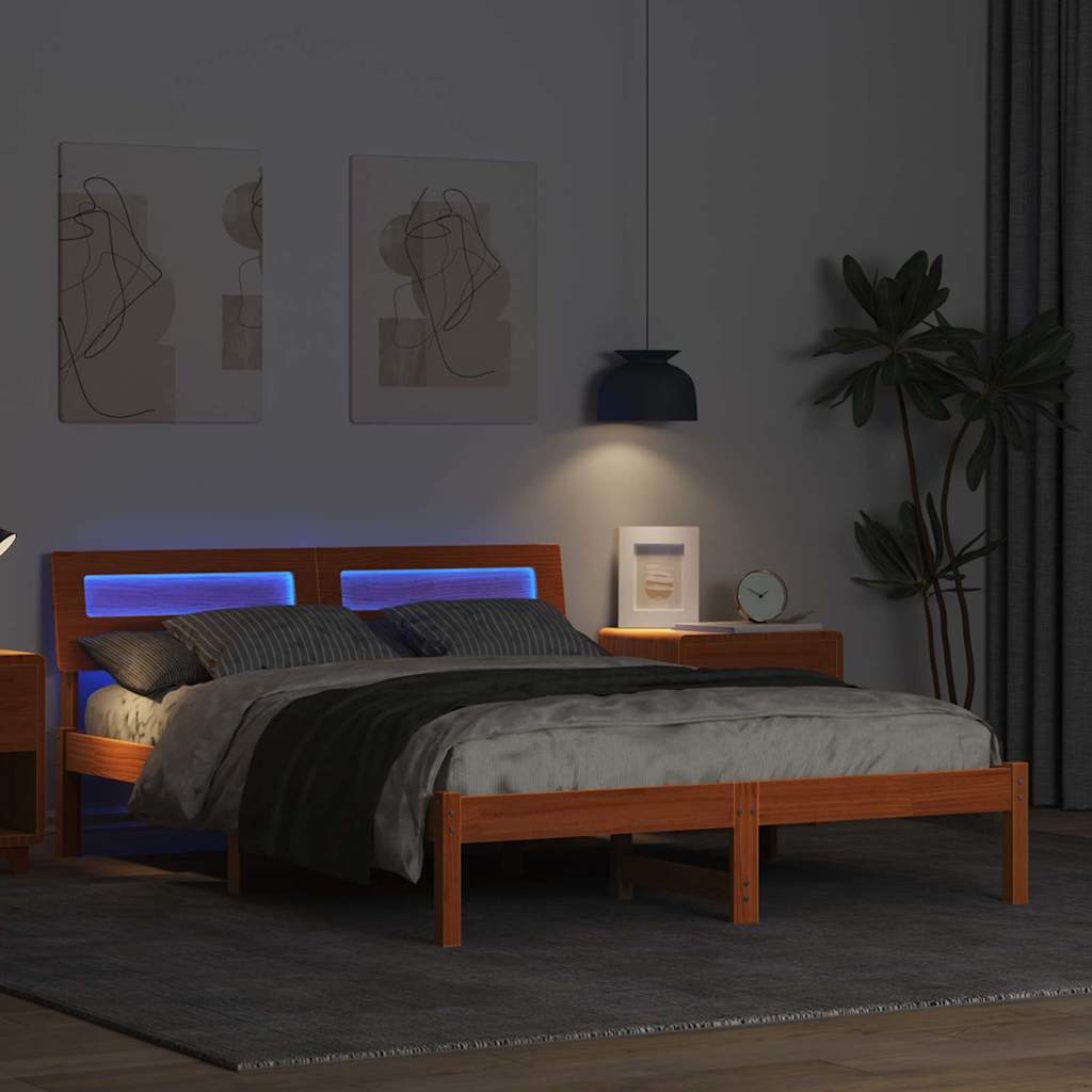Cadre de lit avec tête de lit Brun cire 120 x 190 cm Pin massif - XIOS