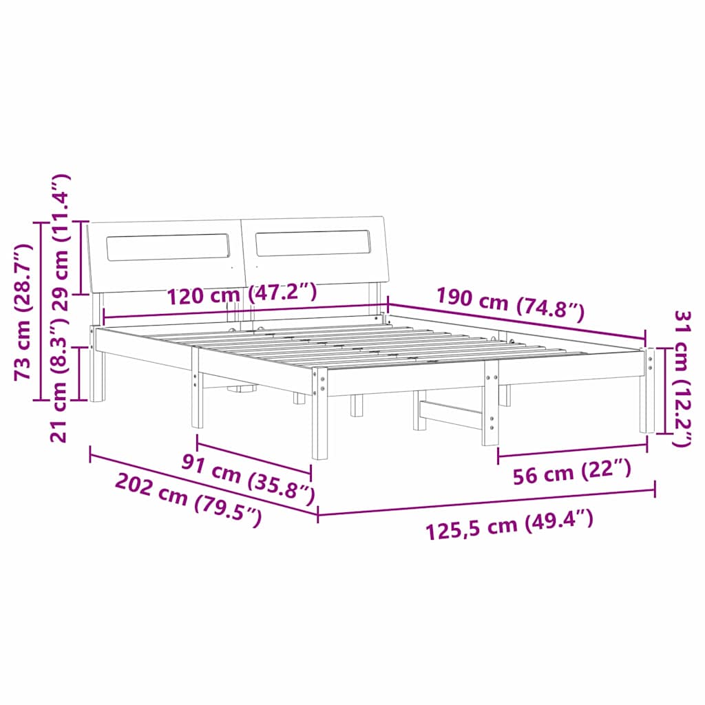 Cadre de lit avec tête de lit Brun cire 120 x 190 cm Pin massif - XIOS