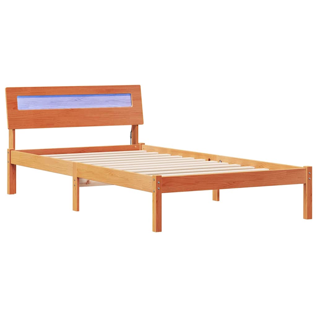 Cadre de lit avec tête de lit Brun cire 90 x 200 cm Pin massif - XIOS