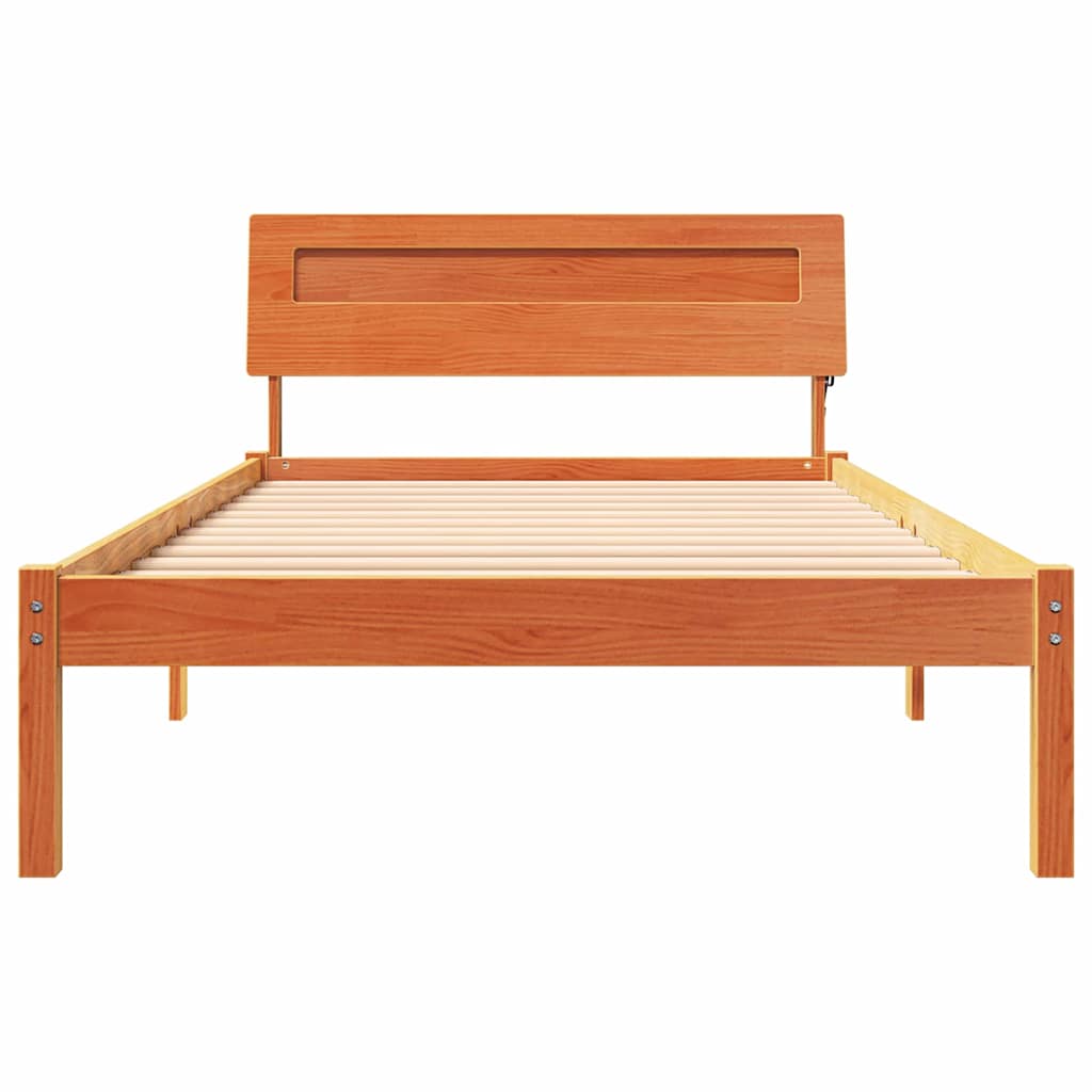 Cadre de lit avec tête de lit Brun cire 90 x 200 cm Pin massif - XIOS