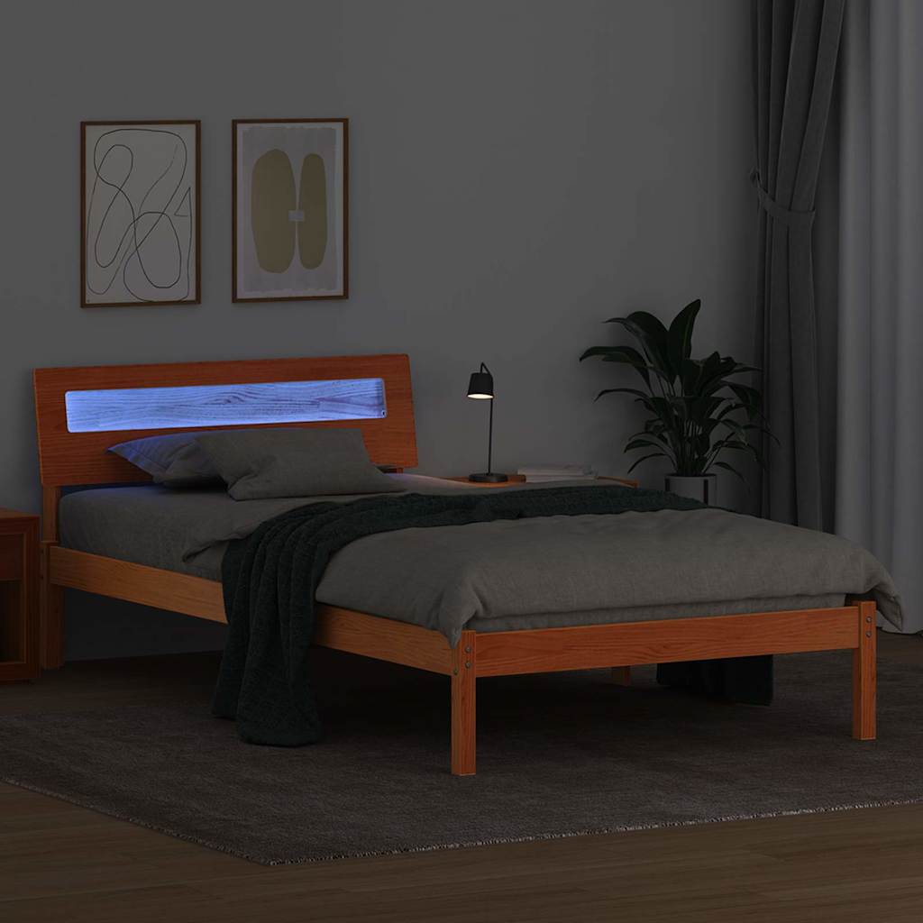 Cadre de lit avec tête de lit Brun cire 80 x 200 cm Pin massif - XIOS