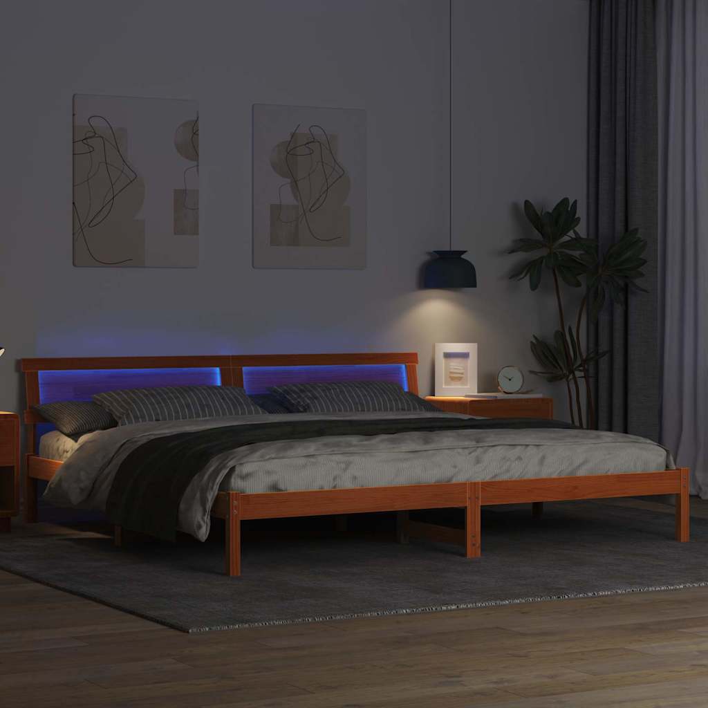 Cadre de lit avec tête de lit Brun cire 180 x 200 cm Pin massif - XIOS
