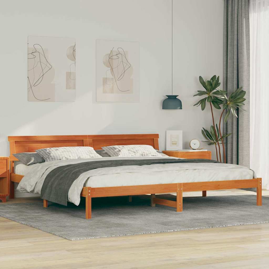 Cadre de lit avec tête de lit Brun cire 180 x 200 cm Pin massif - XIOS