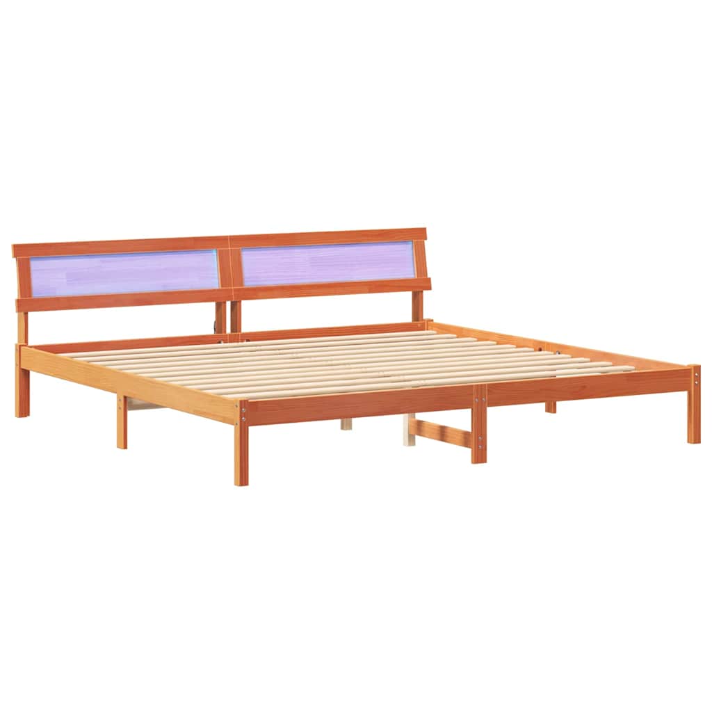 Cadre de lit avec tête de lit Brun cire 180 x 200 cm Pin massif - XIOS