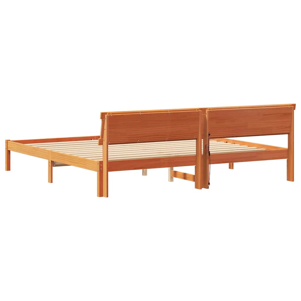 Cadre de lit avec tête de lit Brun cire 180 x 200 cm Pin massif - XIOS