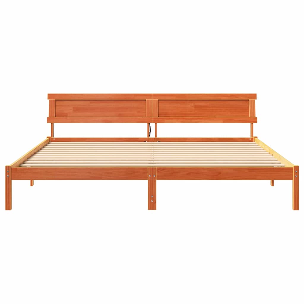 Cadre de lit avec tête de lit Brun cire 180 x 200 cm Pin massif - XIOS