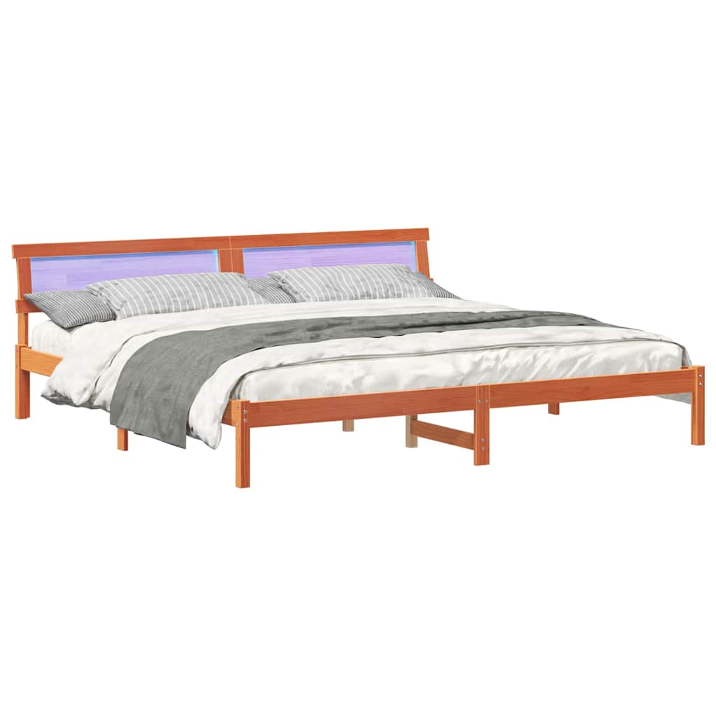 Cadre de lit avec tête de lit Brun cire 180 x 200 cm Pin massif - XIOS