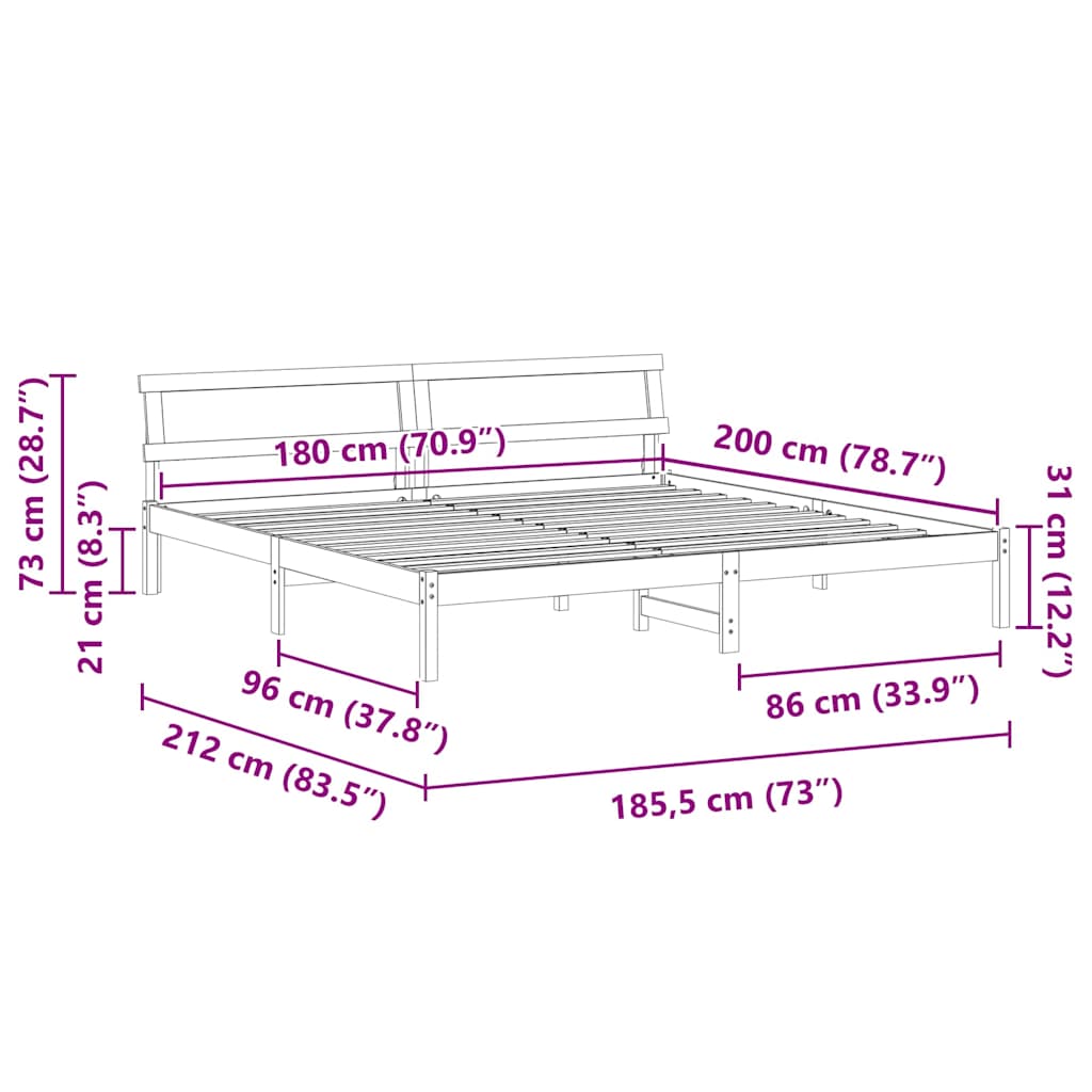 Cadre de lit avec tête de lit Brun cire 180 x 200 cm Pin massif - XIOS