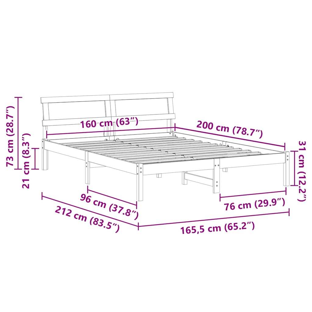 Cadre de lit Marron 160 x 200 cm Bois massif en pin - XIOS