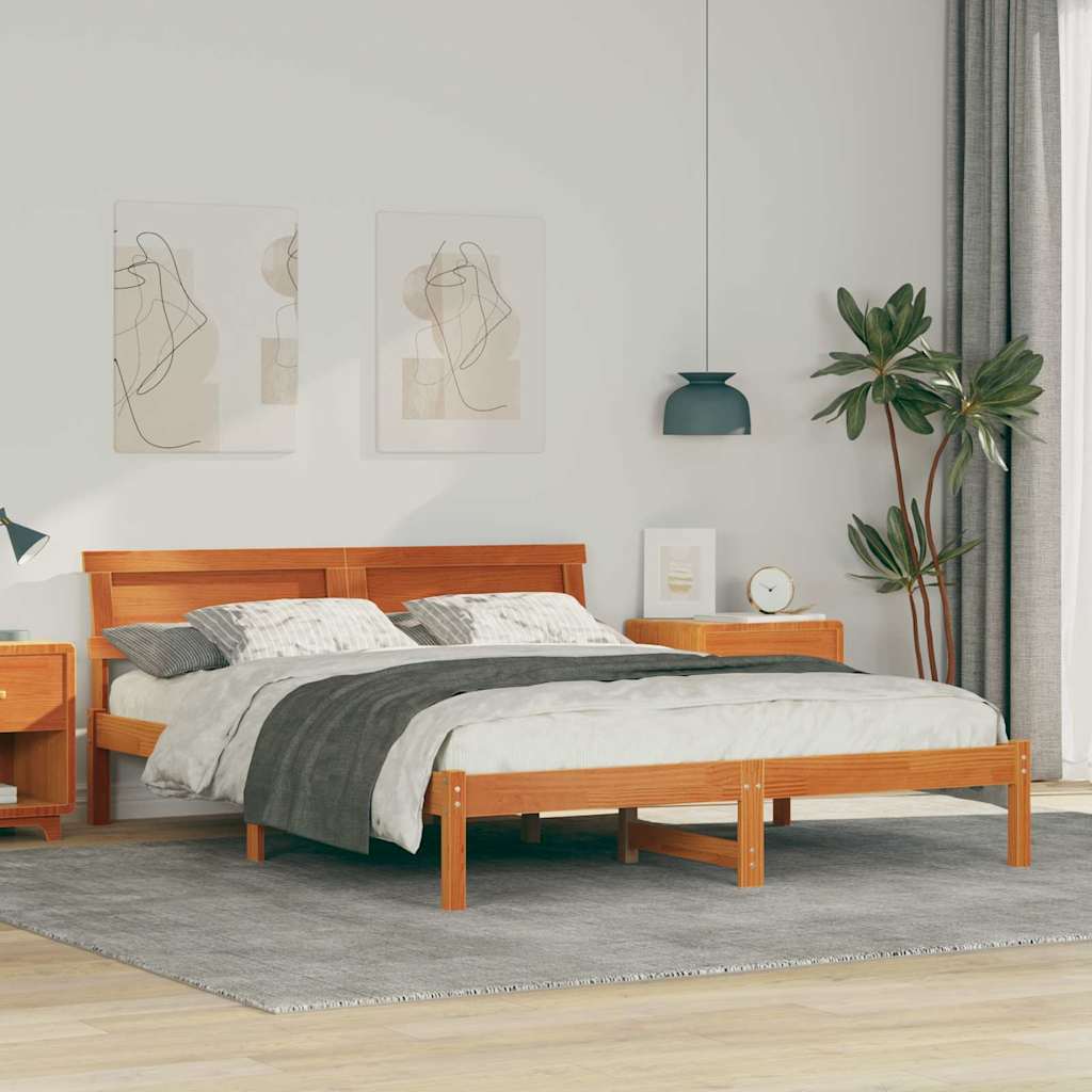 Cadre de lit avec tête de lit Brun cire 160 x 200 cm Pin massif - XIOS