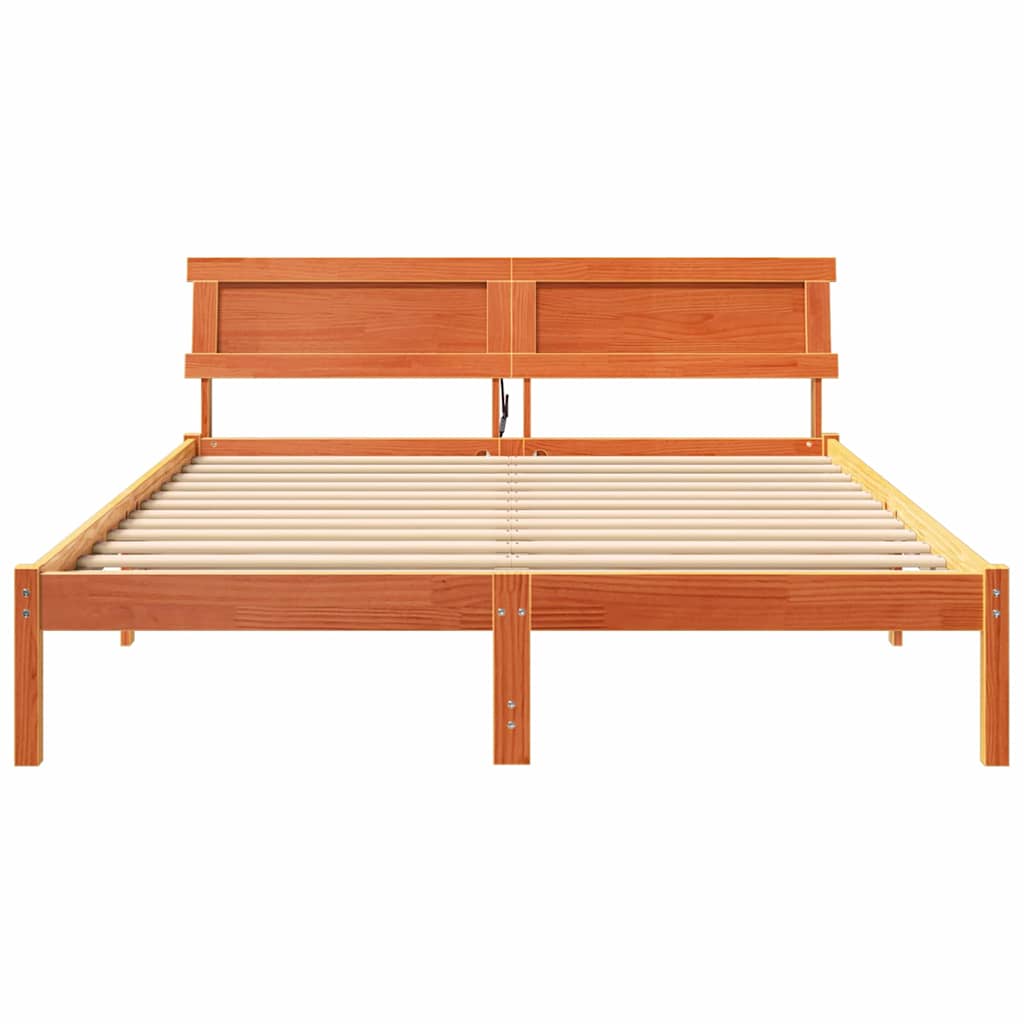 Cadre de lit avec tête de lit Brun cire 160 x 200 cm Pin massif - XIOS