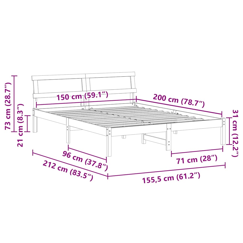 Cadre de lit avec tête de lit Blanc 150 x 200 cm Pin massif - XIOS