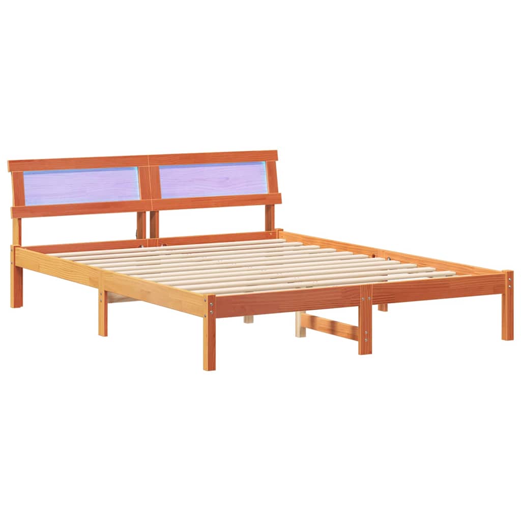 Cadre de lit avec tête de lit Brun cire 140 x 200 cm Pin massif - XIOS