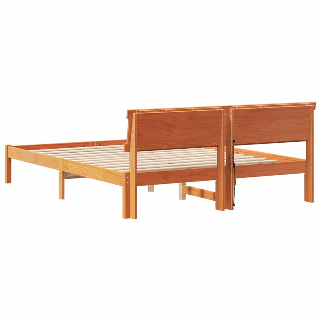 Cadre de lit avec tête de lit Brun cire 140 x 200 cm Pin massif - XIOS